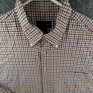 Scott Barber Long Sleeve Orange Blue Check Button Up Shirt XL Men Cotton Adult